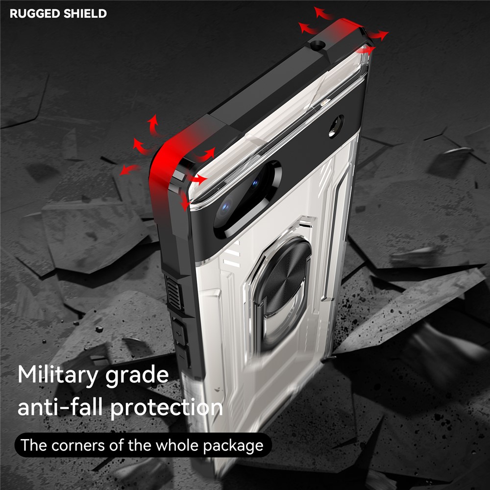 RUGGED SHIELD Ring Kickstand Phone Case for Google Pixel 6a, Shock Absorption Soft TPU + Hard PC Fall-proof Protective Cover - Black-9