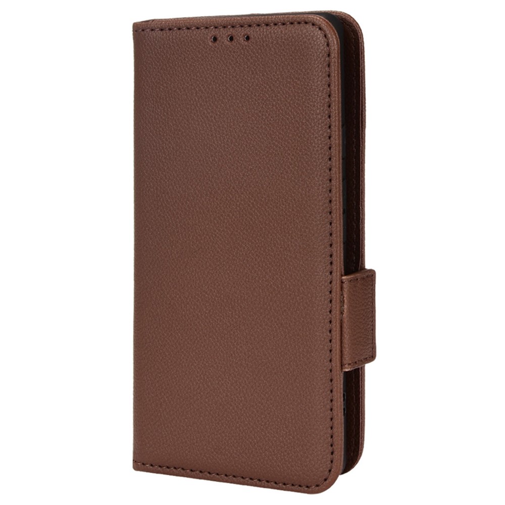 For Google Pixel 6a Phone Cover Litchi Texture PU Leather Double Magnetic Clasp Stand Function Flip Wallet Case - Brown-2