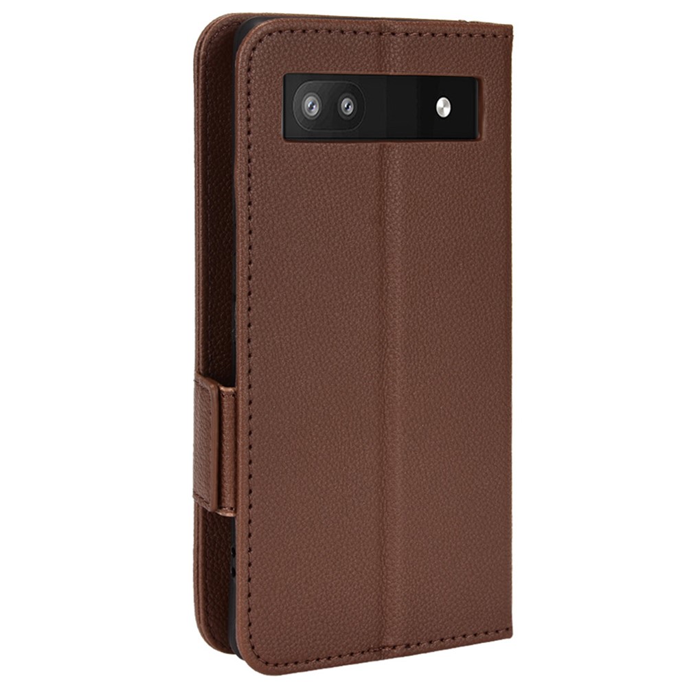 For Google Pixel 6a Phone Cover Litchi Texture PU Leather Double Magnetic Clasp Stand Function Flip Wallet Case - Brown-3