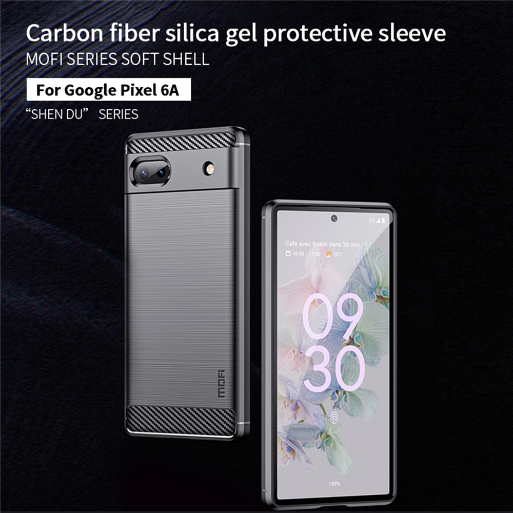 MOFI for Google Pixel 6a Scratch-resistant Stylish Phone Shell Carbon Fiber Texture Soft TPU Brushed Surface Cell Phone Case - Black-3