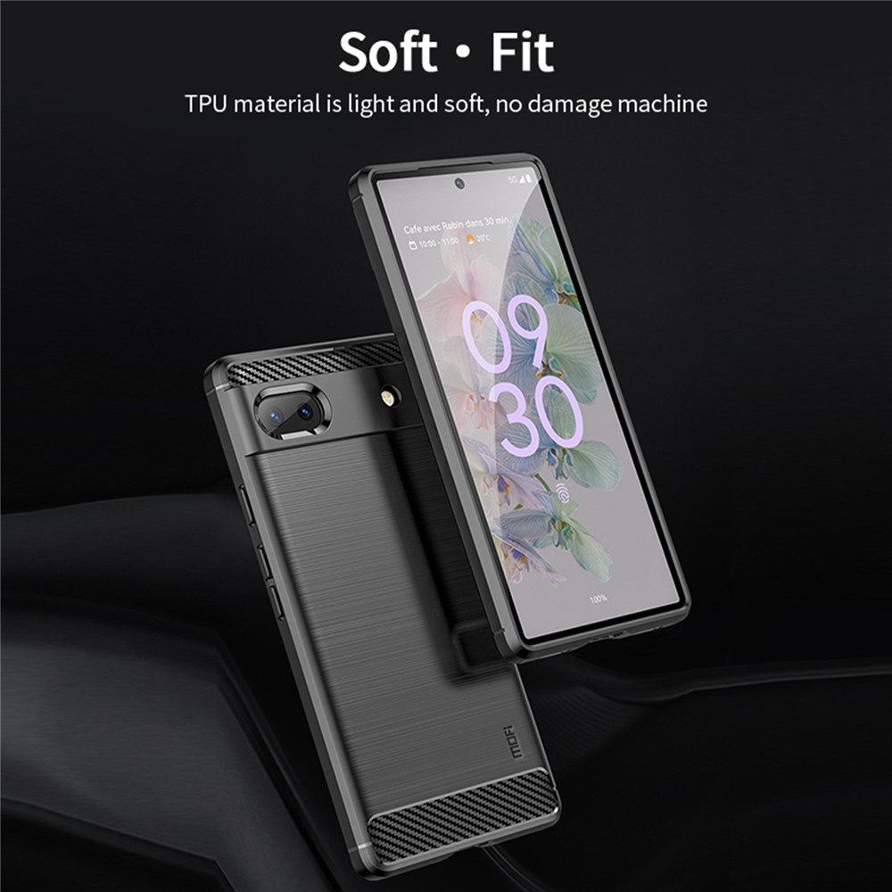 MOFI for Google Pixel 6a Scratch-resistant Stylish Phone Shell Carbon Fiber Texture Soft TPU Brushed Surface Cell Phone Case - Black-4