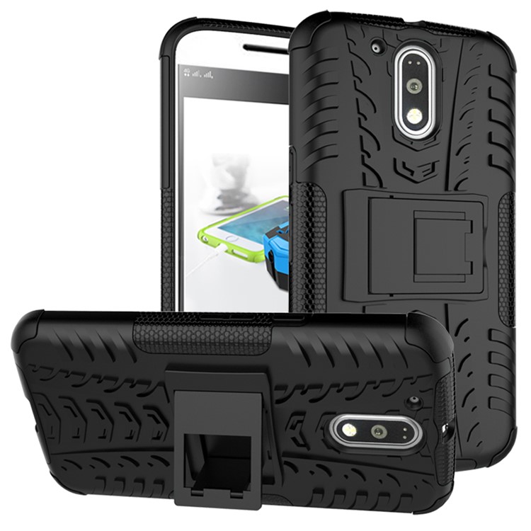 For Motorola Moto G4 / G4 Plus Tyre Pattern PC + TPU Combo Case - Black-1