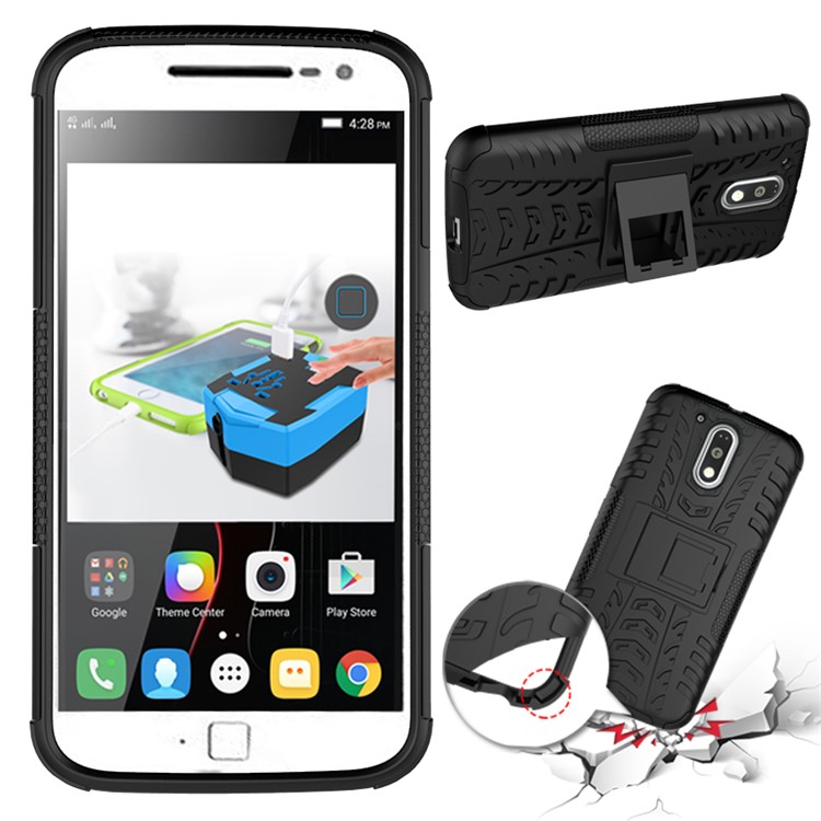 For Motorola Moto G4 / G4 Plus Tyre Pattern PC + TPU Combo Case - Black-2