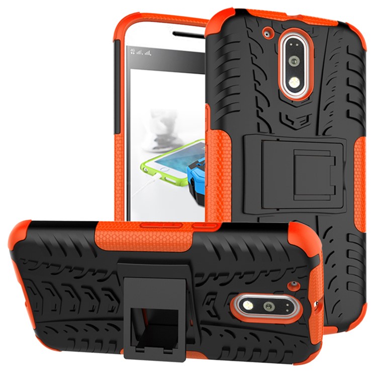 For Motorola Moto G4 / G4 Plus Tyre Pattern PC + TPU Hybrid Cover - Orange-1