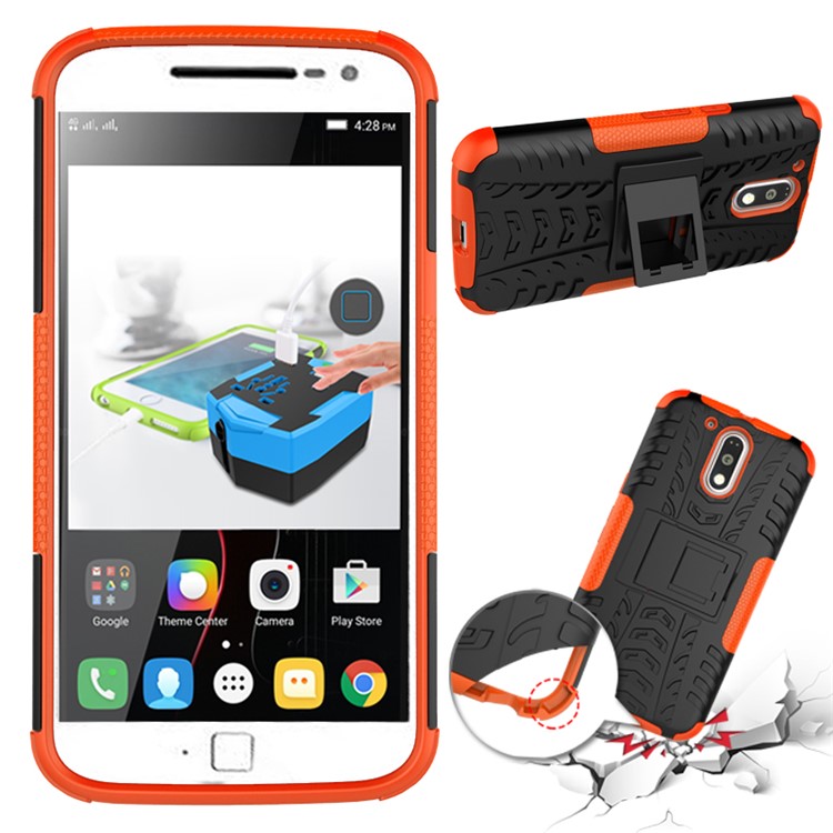For Motorola Moto G4 / G4 Plus Tyre Pattern PC + TPU Hybrid Cover - Orange-2