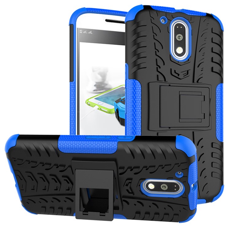 For Motorola Moto G4 / G4 Plus Tyre Pattern PC + TPU Phone Cover - Blue-1