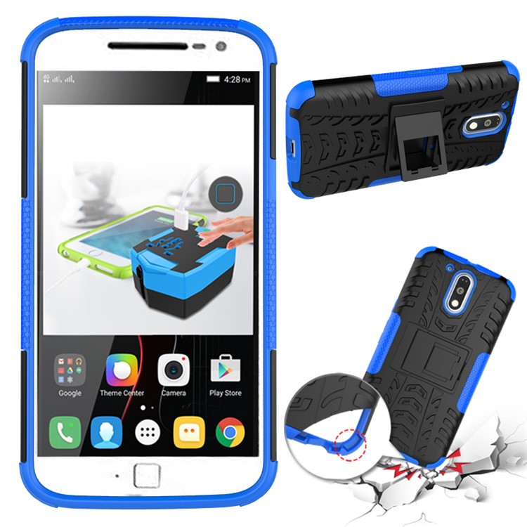 For Motorola Moto G4 / G4 Plus Tyre Pattern PC + TPU Phone Cover - Blue-2