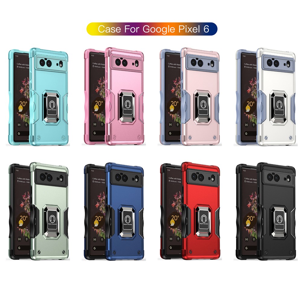 For Google Pixel 6 Double Layer Hybrid Armor Cover, Anti-Scratch PC + Soft TPU Protective Case with Magnetic Kickstand - Red-10