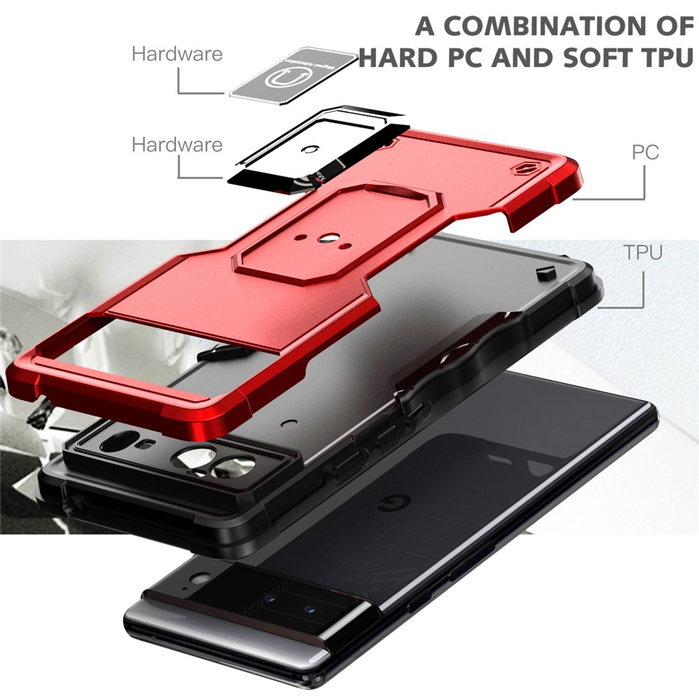 For Google Pixel 6 Double Layer Hybrid Armor Cover, Anti-Scratch PC + Soft TPU Protective Case with Magnetic Kickstand - Red-2