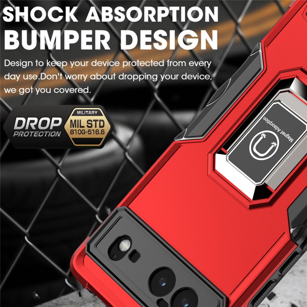 For Google Pixel 6 Double Layer Hybrid Armor Cover, Anti-Scratch PC + Soft TPU Protective Case with Magnetic Kickstand - Red-4