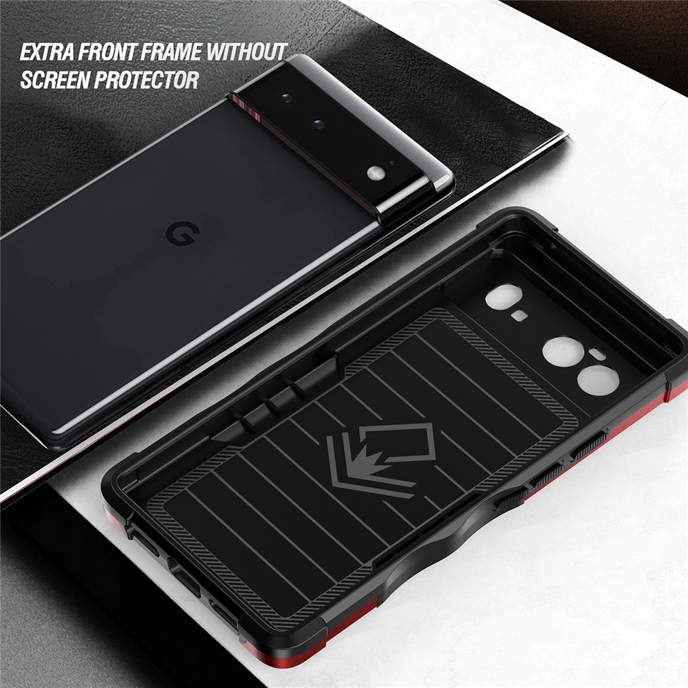 For Google Pixel 6 Double Layer Hybrid Armor Cover, Anti-Scratch PC + Soft TPU Protective Case with Magnetic Kickstand - Red-5