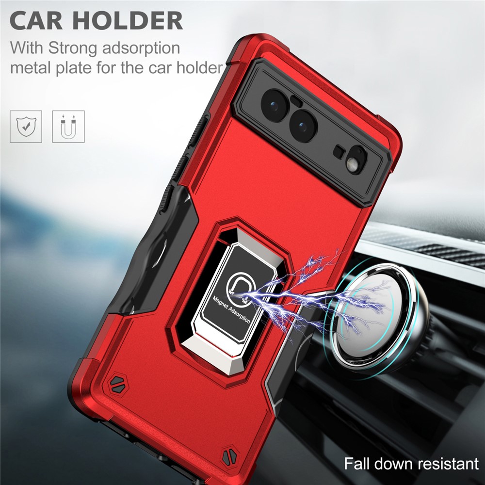 For Google Pixel 6 Double Layer Hybrid Armor Cover, Anti-Scratch PC + Soft TPU Protective Case with Magnetic Kickstand - Red-6