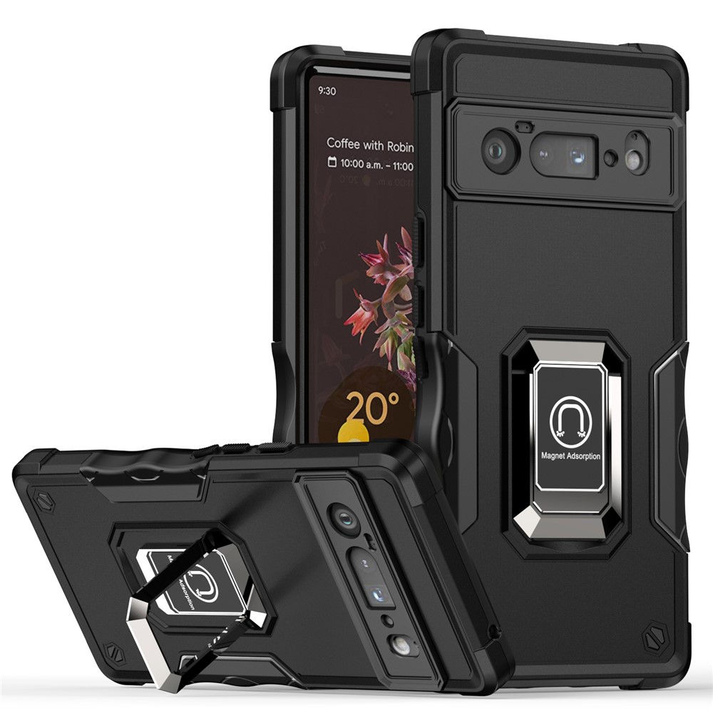 For Google Pixel 6 Pro Shockproof TPU+PC Anti-Scratch Back Cover with Magnetic Ring Holder - Black-1