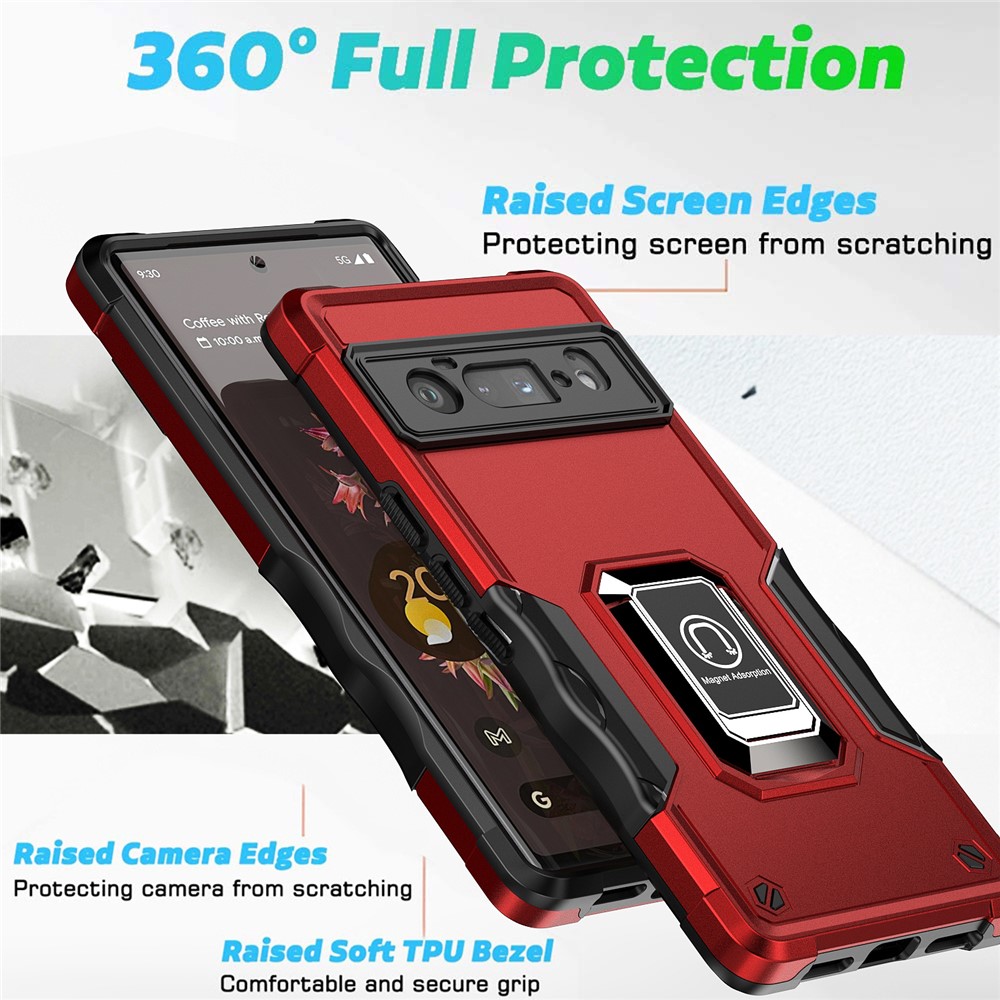 For Google Pixel 6 Pro Shockproof TPU+PC Anti-Scratch Back Cover with Magnetic Ring Holder - Black-3