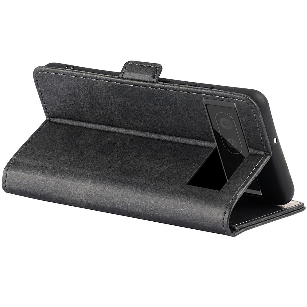 For Google Pixel 7 Pro Magnetic Anti-fall Textured PU Leather Phone Case Adjustable Stand Wallet Cell Phone Cover - Black-4