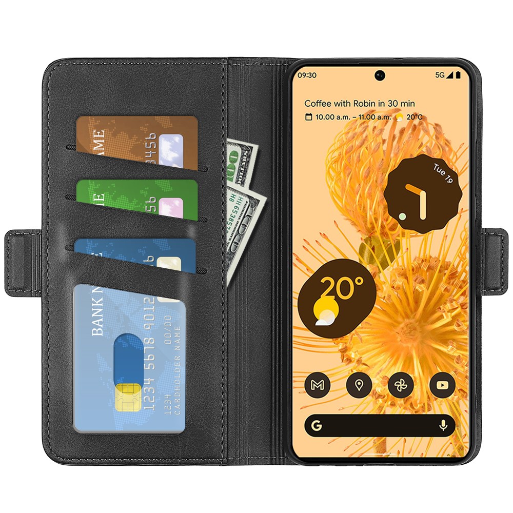 For Google Pixel 7 Pro Magnetic Anti-fall Textured PU Leather Phone Case Adjustable Stand Wallet Cell Phone Cover - Black-6