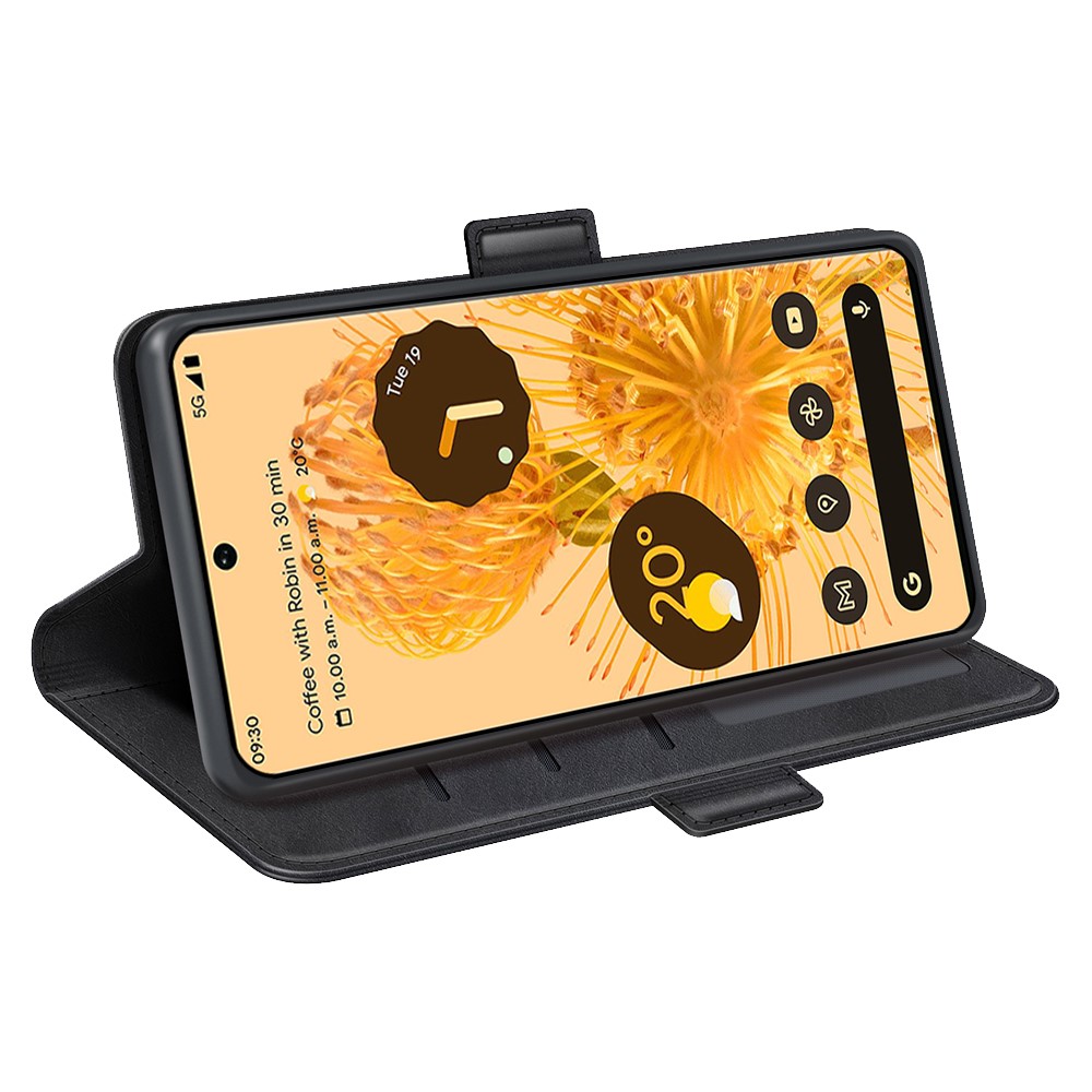 For Google Pixel 7 Pro Magnetic Anti-fall Textured PU Leather Phone Case Adjustable Stand Wallet Cell Phone Cover - Black-7