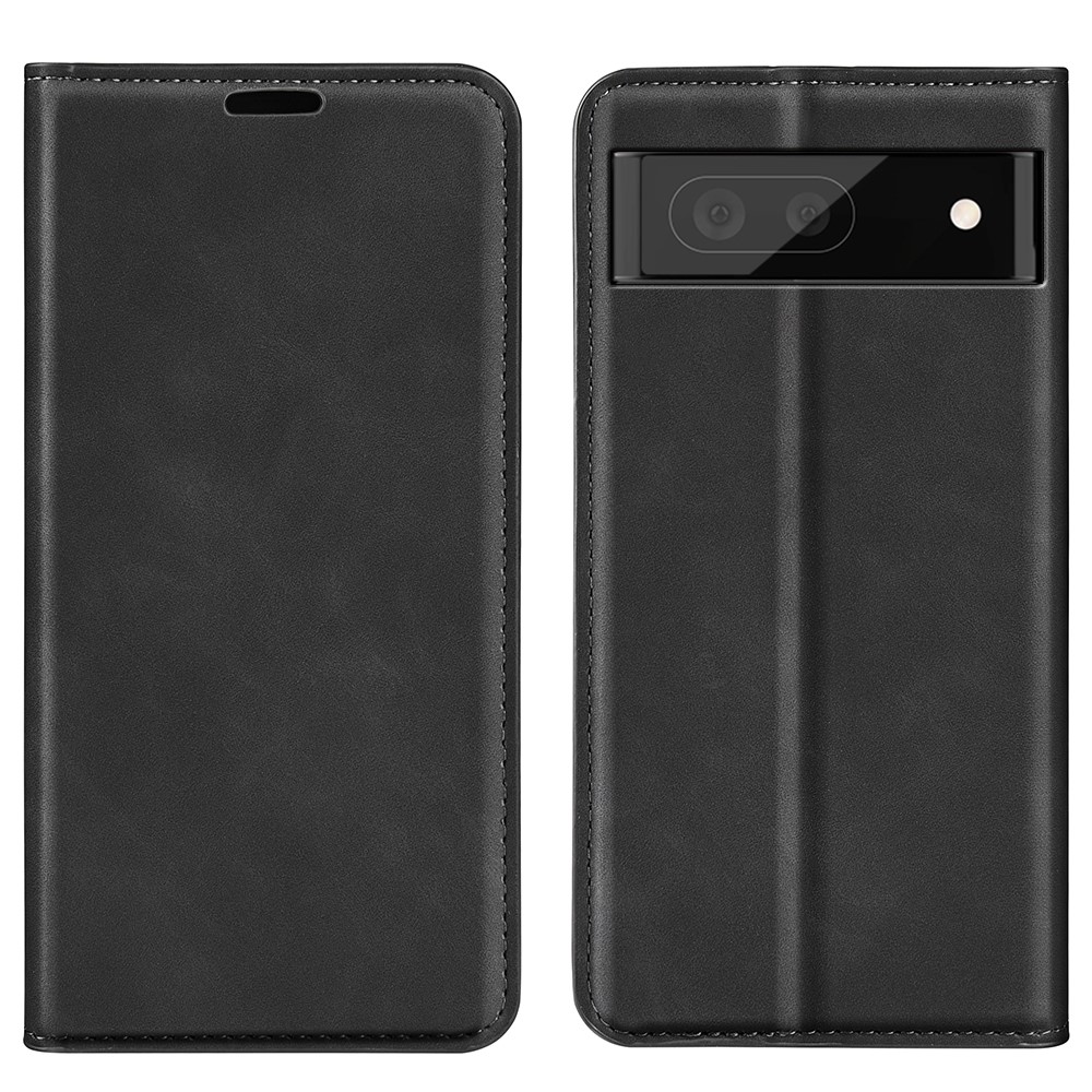 Skin-touch Feeling Leather Cover for Google Pixel 7 Pro, Stand Drop-proof Magnetic Auto Closing Wallet Phone Case - Black-1