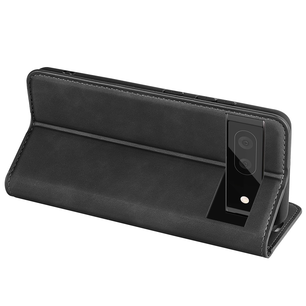 Skin-touch Feeling Leather Cover for Google Pixel 7 Pro, Stand Drop-proof Magnetic Auto Closing Wallet Phone Case - Black-5