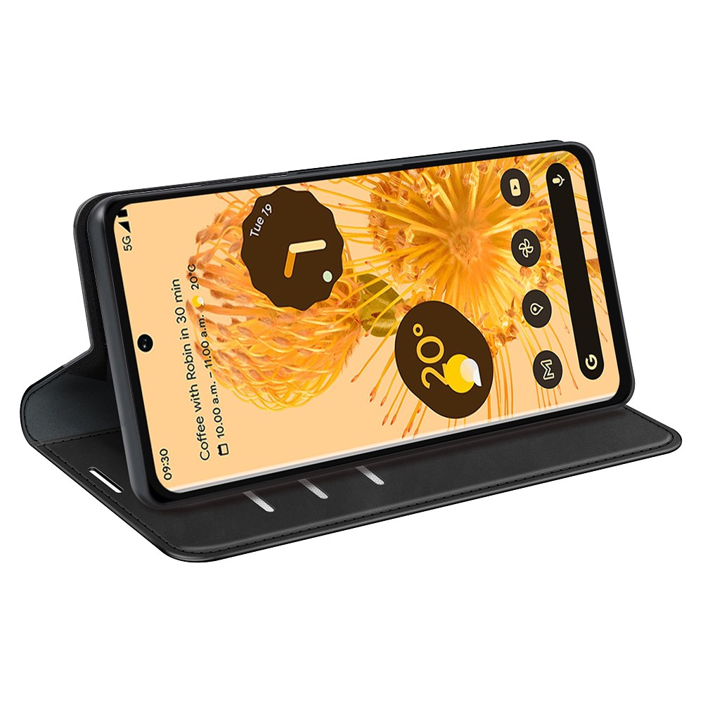 Skin-touch Feeling Leather Cover for Google Pixel 7 Pro, Stand Drop-proof Magnetic Auto Closing Wallet Phone Case - Black-8