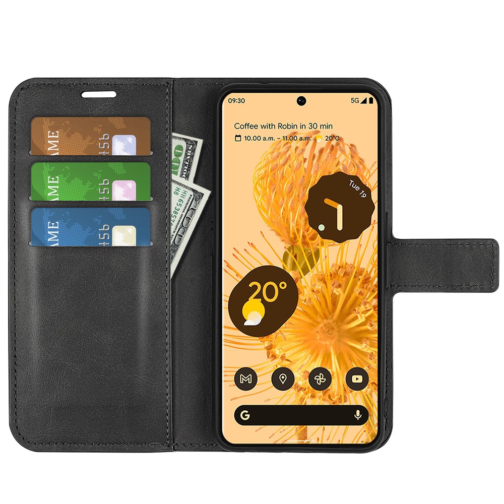 For Google Pixel 7 Pro Drop-proof Textured PU Leather Wallet Phone Case Full Protection Stand Cover - Black-6
