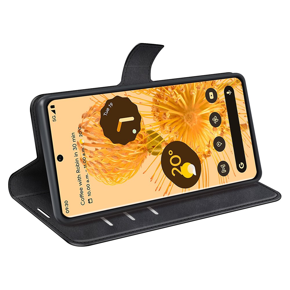 For Google Pixel 7 Pro Drop-proof Textured PU Leather Wallet Phone Case Full Protection Stand Cover - Black-7