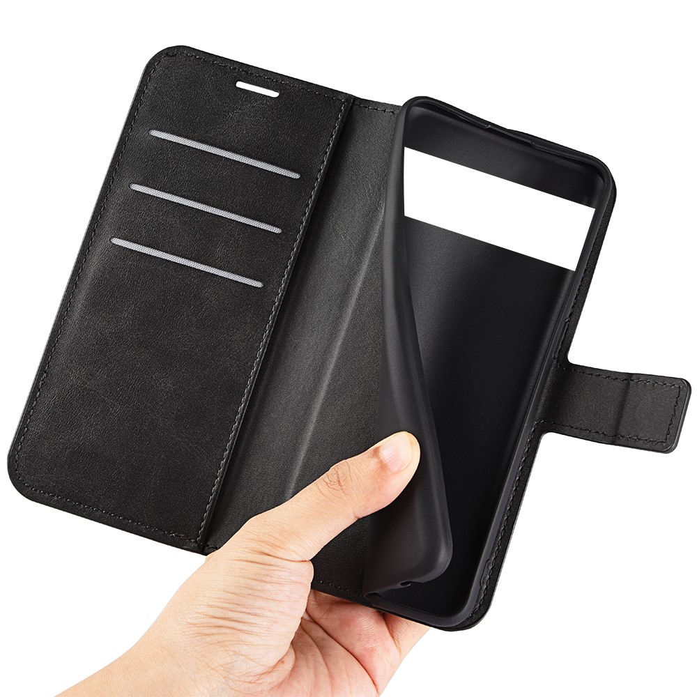 For Google Pixel 7 Pro Drop-proof Textured PU Leather Wallet Phone Case Full Protection Stand Cover - Black-8