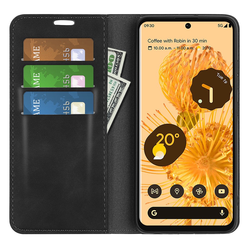 Stand Skin-touch Feeling Leather Cover for Google Pixel 7, Scratch-resistant Magnetic Auto Closing Wallet Cell Phone Case - Black-4