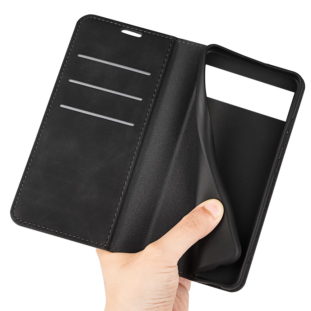 Stand Skin-touch Feeling Leather Cover for Google Pixel 7, Scratch-resistant Magnetic Auto Closing Wallet Cell Phone Case - Black-8