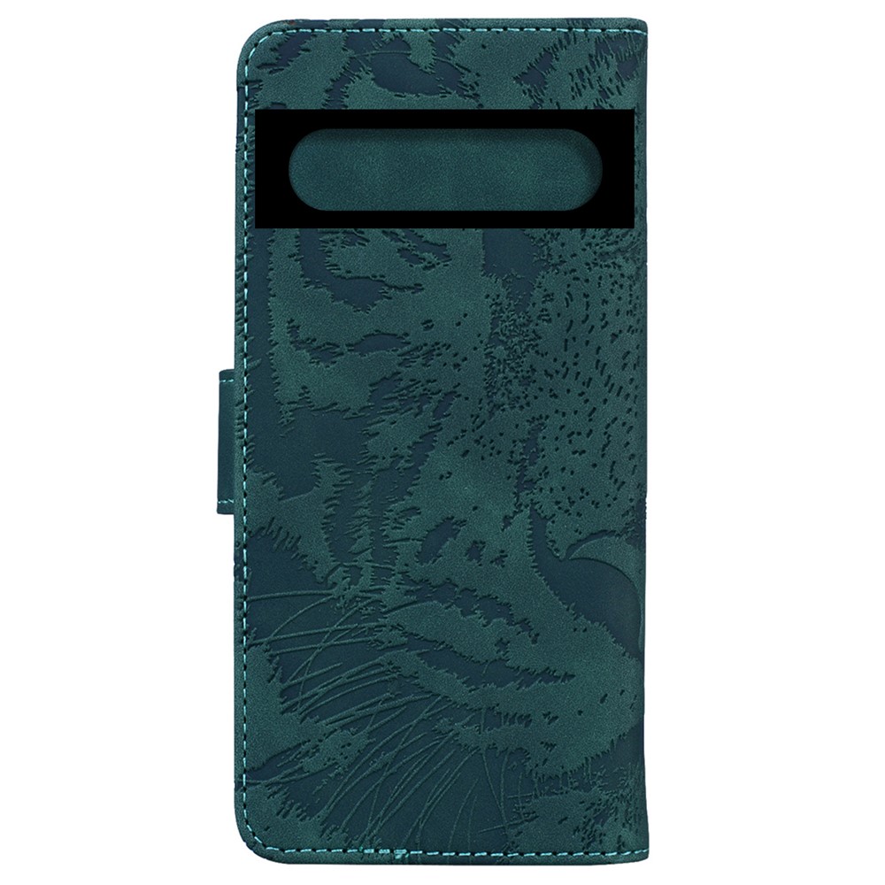 For Google Pixel 7 Pro PU Leather Tiger Pattern Imprinted Wallet Phone Case with Foldable Stand - Green-2