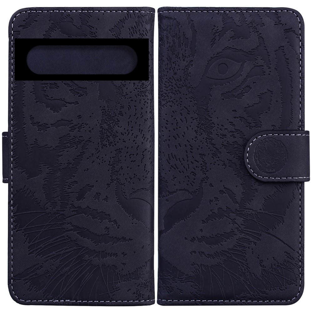 For Google Pixel 7 Tiger Pattern Imprinted Magnetic Clasp PU Leather Case Wallet Stand Phone Cover - Black-1