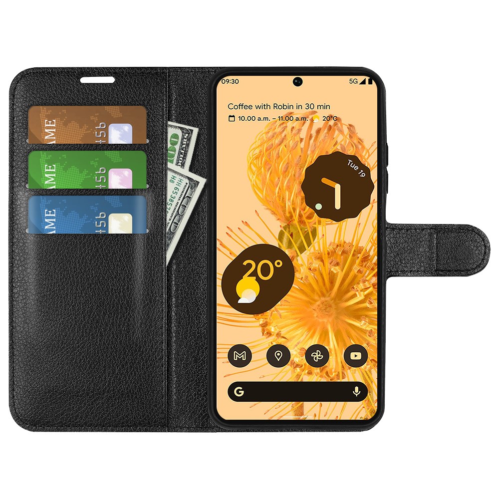 For Google Pixel 7 PU Leather Phone Case Wallet Stand Litchi Texture Full Protection Shell - Black-4