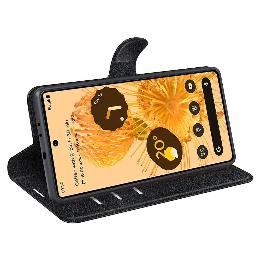For Google Pixel 7 PU Leather Phone Case Wallet Stand Litchi Texture Full Protection Shell - Black-5