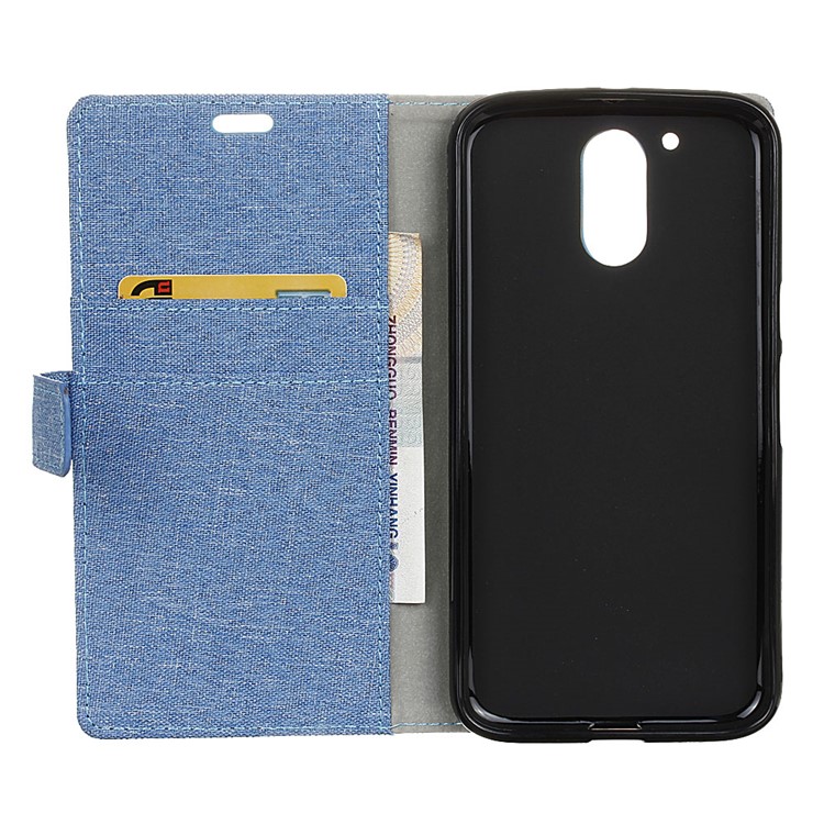 Linen Texture Card Holder PU Leather Shell for Motorola Moto G4 / G4 Plus - Baby Blue-4
