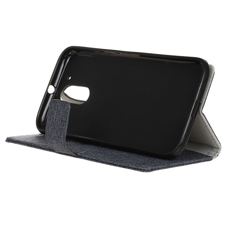 Linen Texture Stand Leather Phone Case for Motorola Moto G4 / G4 Plus - Dark Blue-5