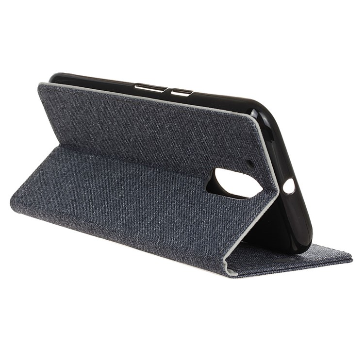 Linen Texture Stand Leather Phone Case for Motorola Moto G4 / G4 Plus - Dark Blue-6