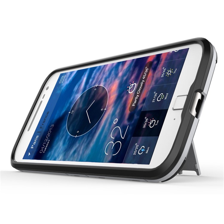 PC TPU Back Case for Motorola Moto G4/G4 Plus with Kickstand - Silver-3