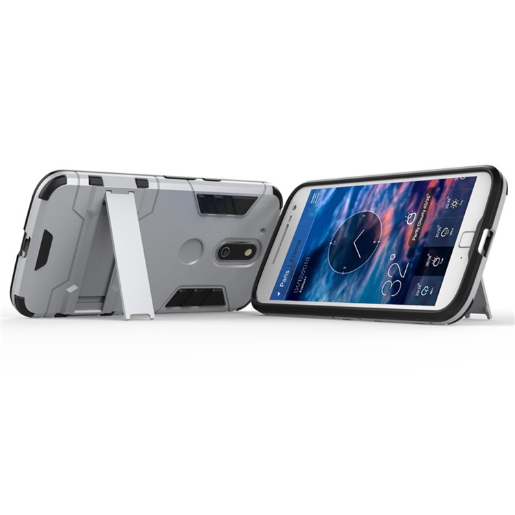 PC TPU Back Case for Motorola Moto G4/G4 Plus with Kickstand - Silver-4