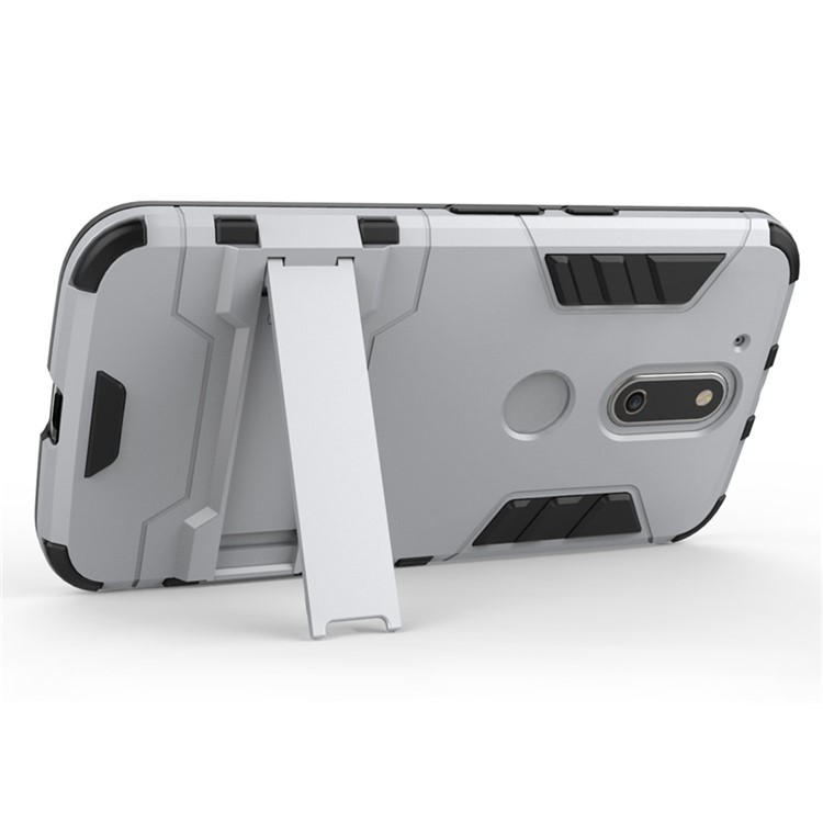 PC TPU Back Case for Motorola Moto G4/G4 Plus with Kickstand - Silver-5