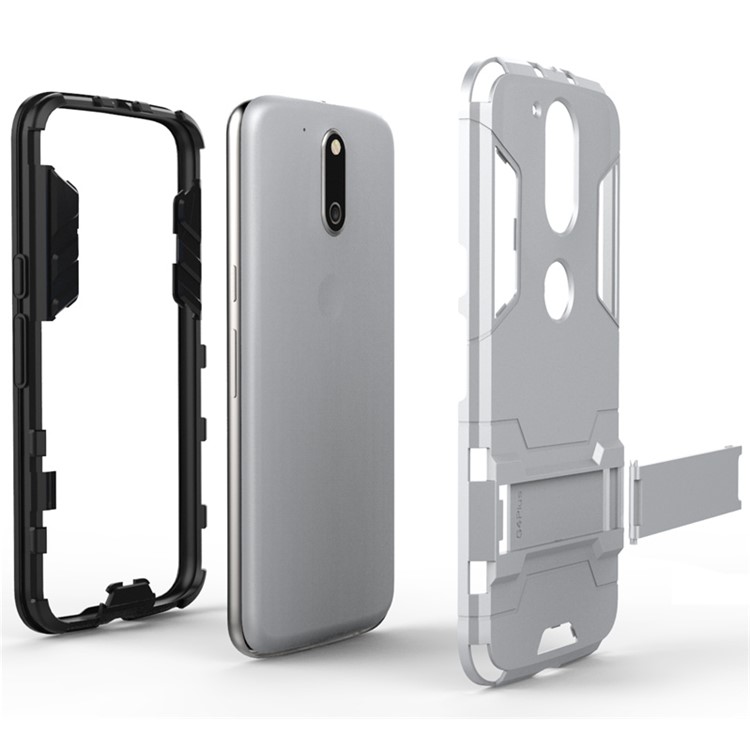 PC TPU Back Case for Motorola Moto G4/G4 Plus with Kickstand - Silver-7