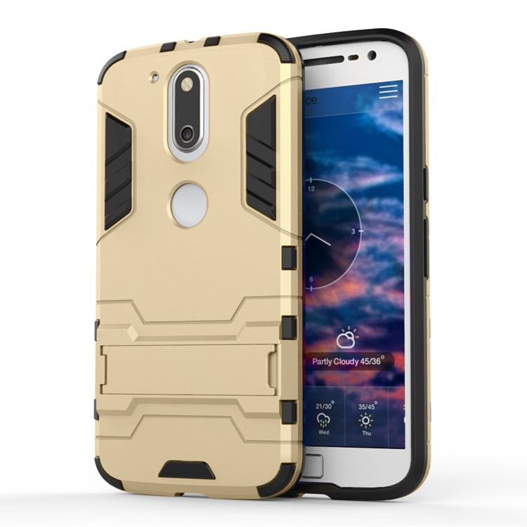 PC TPU Hybrid Case for Motorola Moto G4/G4 Plus with Kickstand - Gold-1