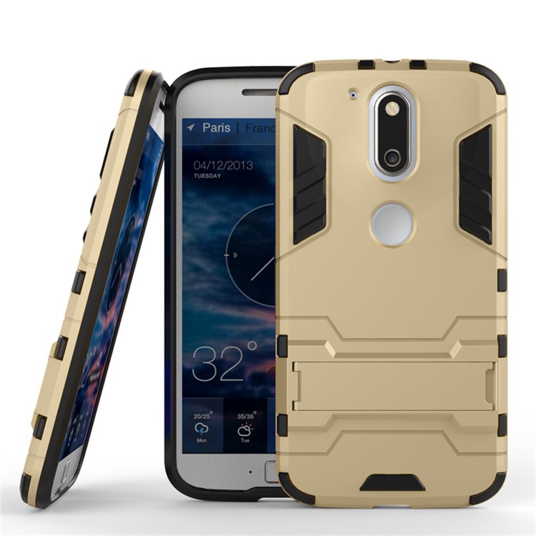PC TPU Hybrid Case for Motorola Moto G4/G4 Plus with Kickstand - Gold-2