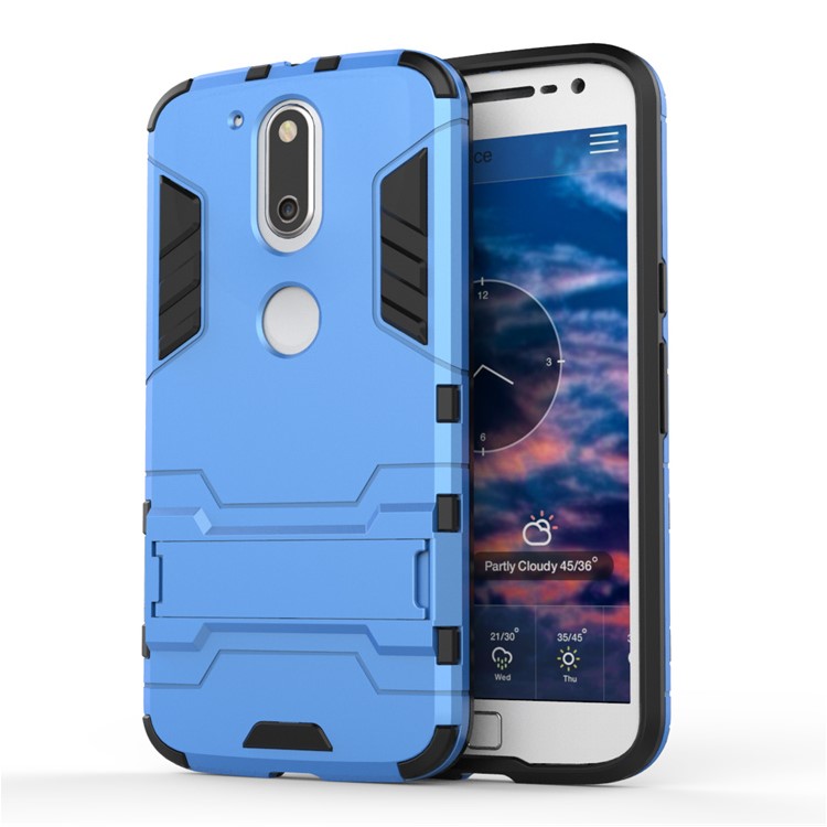 PC TPU Phone Shell for Motorola Moto G4/G4 Plus with Kickstand - Baby Blue-1