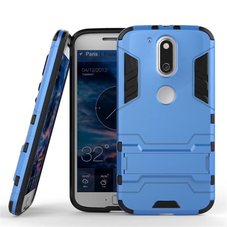 PC TPU Phone Shell for Motorola Moto G4/G4 Plus with Kickstand - Baby Blue-2