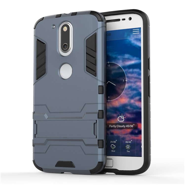 PC TPU Protective Shell for Motorola Moto G4/G4 Plus with Kickstand - Dark Blue-1