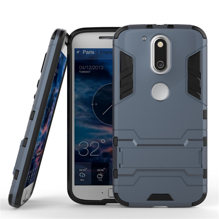 PC TPU Protective Shell for Motorola Moto G4/G4 Plus with Kickstand - Dark Blue-2