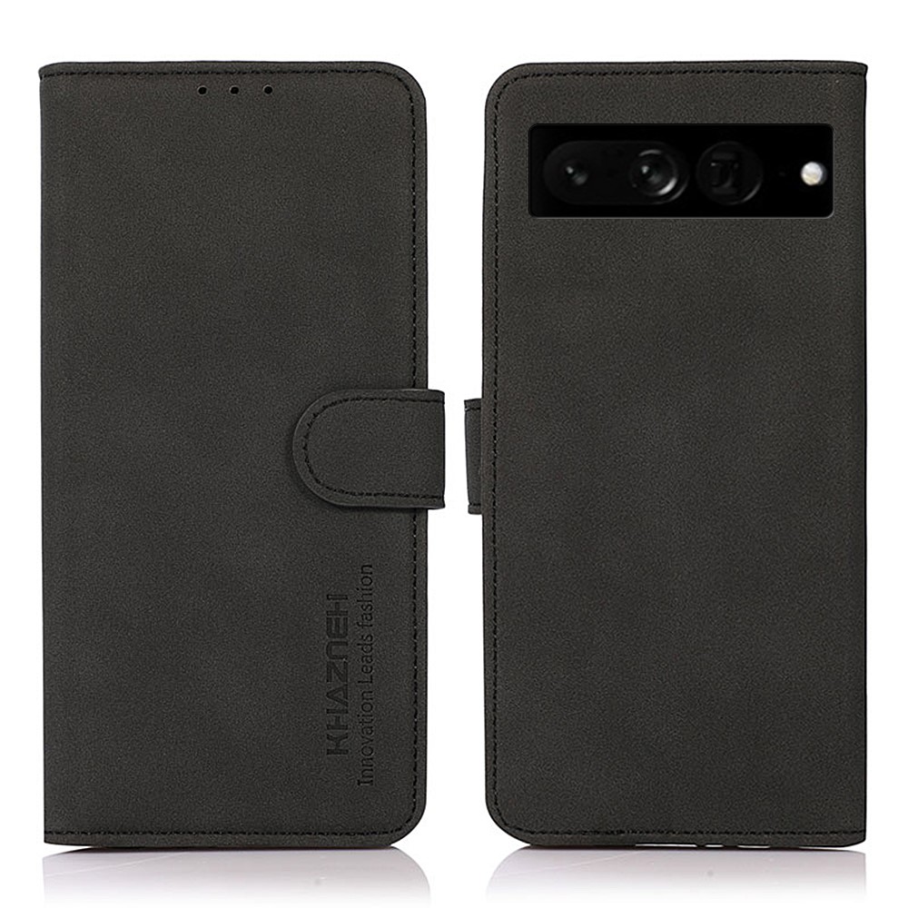 KHAZNEH Textured Leather Case for Google Pixel 7 Pro, Dual-sided Magnetic Clasp Stand Wallet Style Flip Phone Cover - Black-1