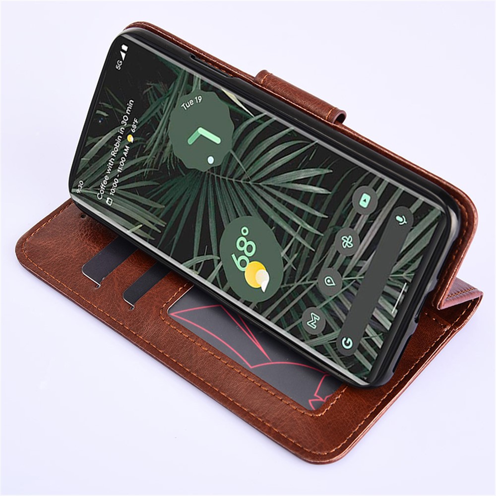 Shockproof Phone Case for Google Pixel 7 5G PU Leather TPU Bumper Flip Folio Cover Protective Wallet Case with Stand - Brown-3