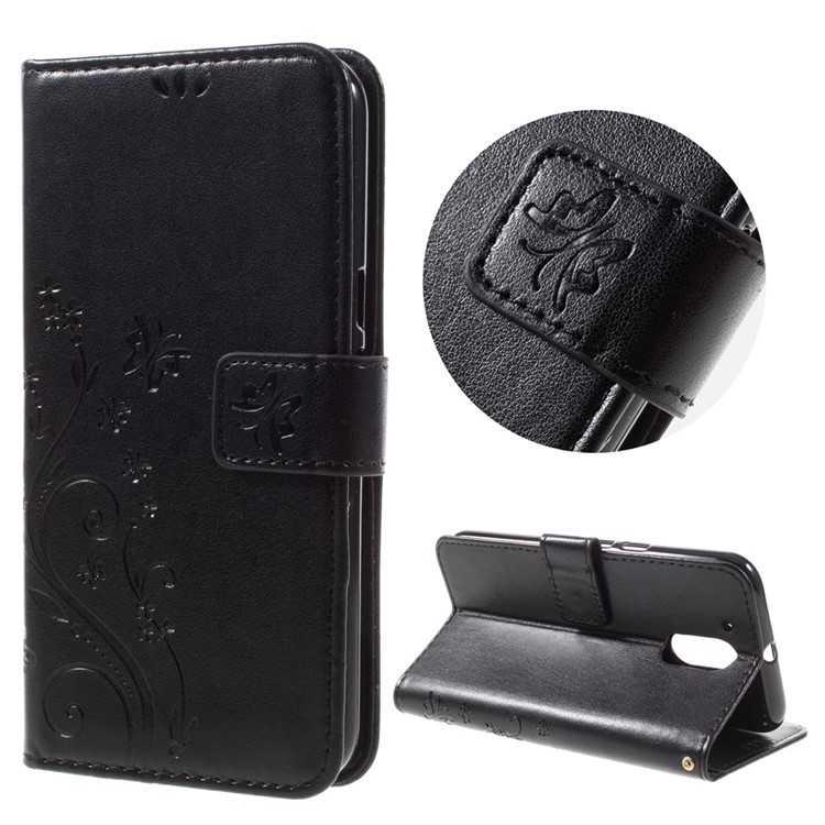 Imprinted Pattern Dual magnetic Wallet Leather Stand Case for Motorola Moto G4/G4 Plus - Black-1