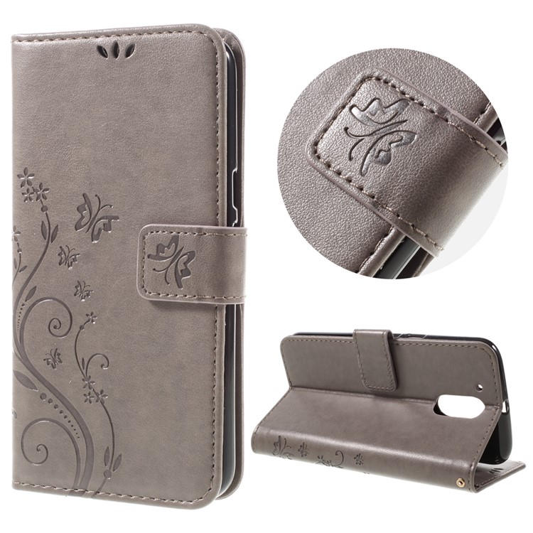 Impresso padrão duplo carteira de couro magnética Suporte Capa para Motorola Moto G4 / G4 Plus - Cinza-1